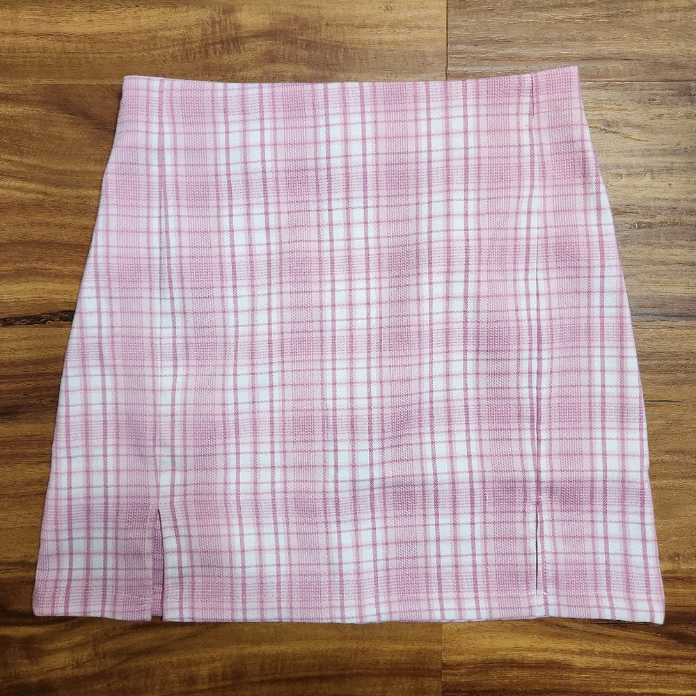 Shein Pink Split Side Tartan Mini Skirt Size Small